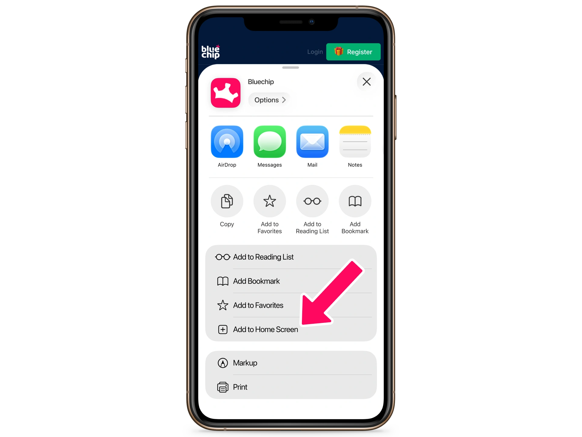 Add to Home Screen the BlueChip mobile version.