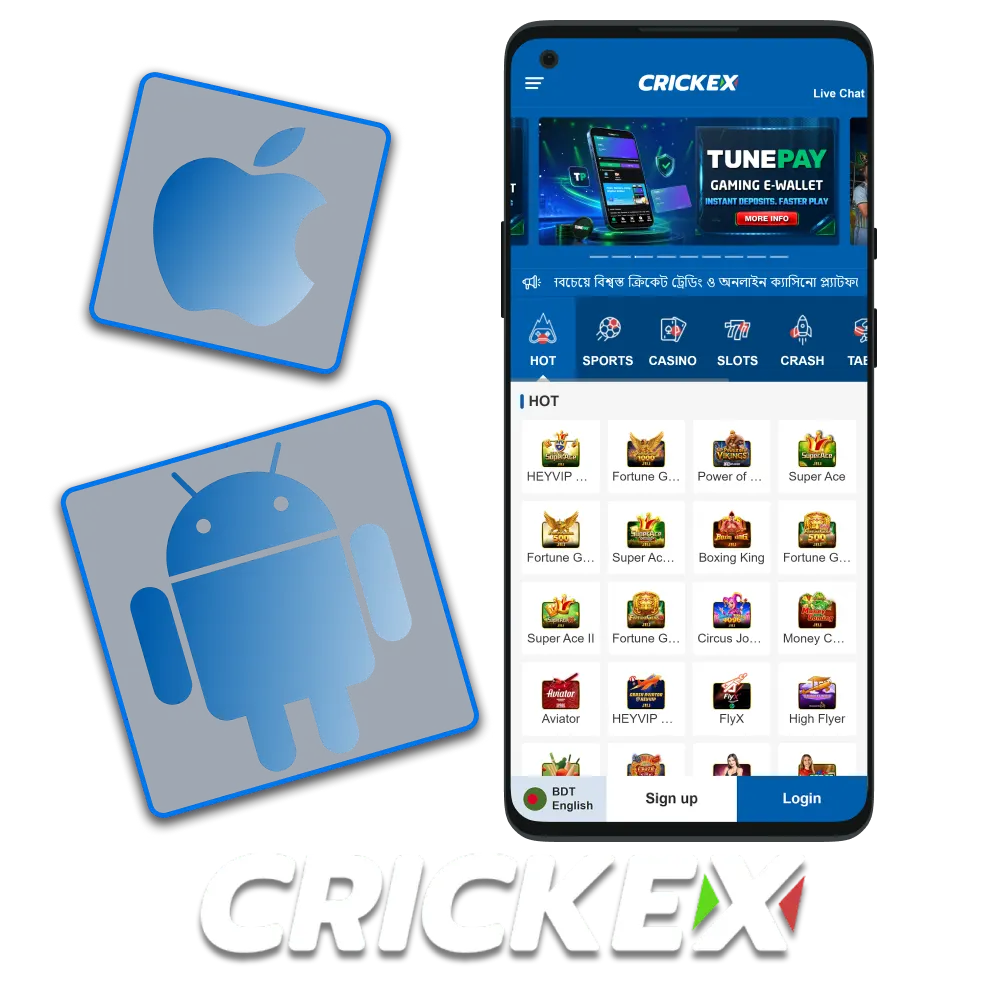 Get the official Crickex app for your Android or iOS devices.