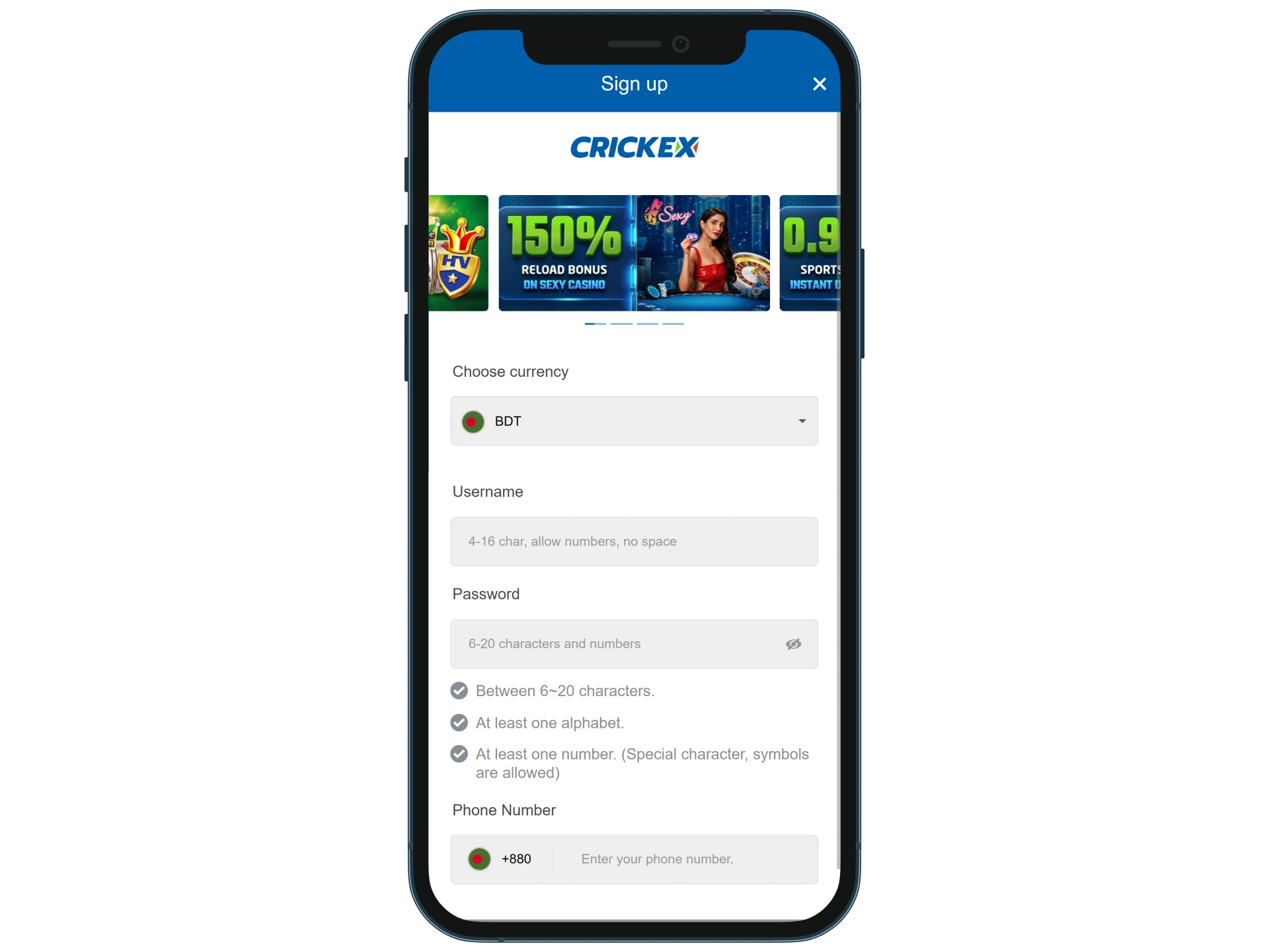 Create a Crickex account before installing the app.