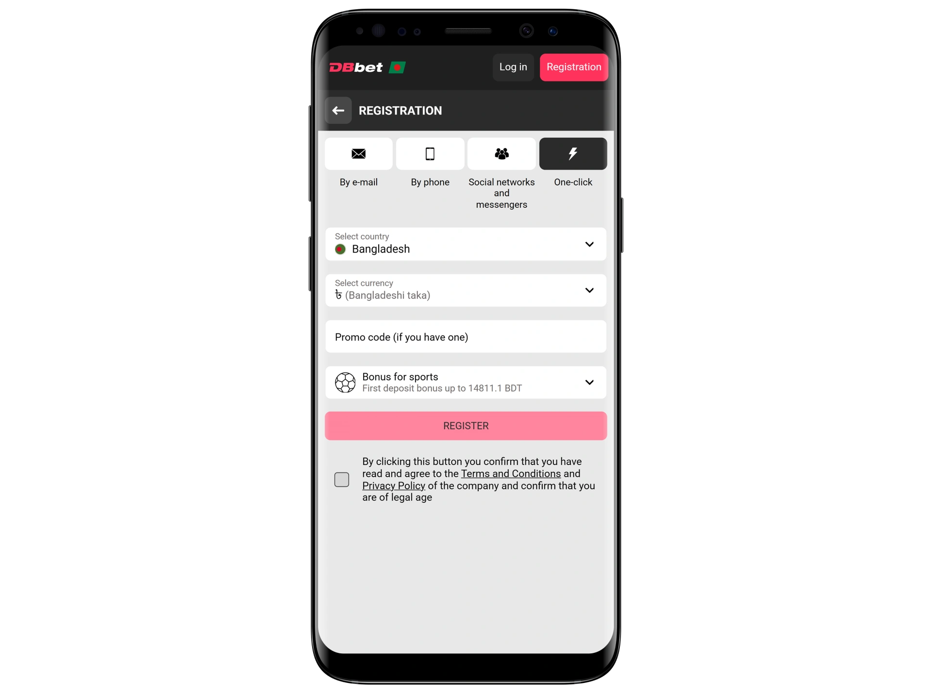 Select a registration method for Double Bet and create an account.