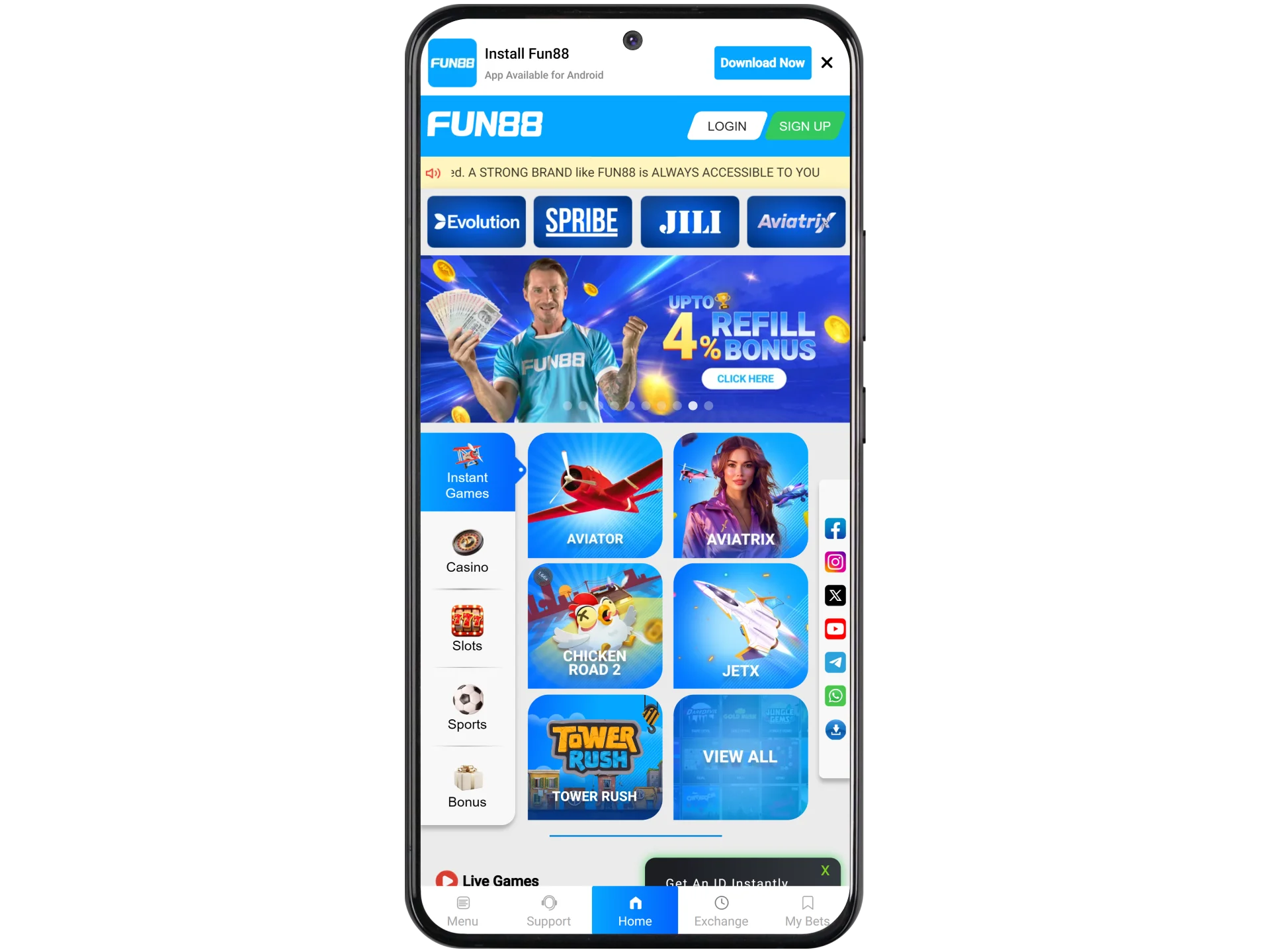 Open Fun88 in your browser to get the APK file.