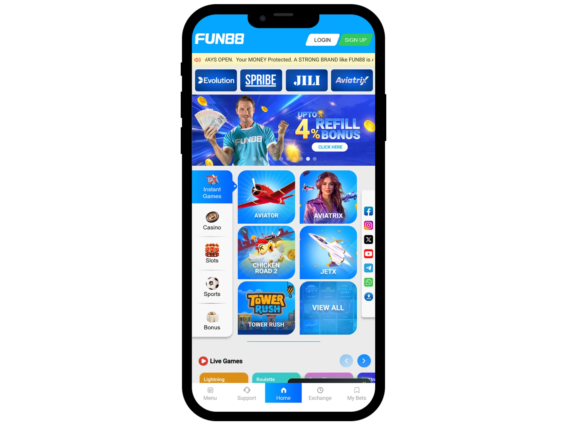 Go to the official Fun88 website from your iOS device.
