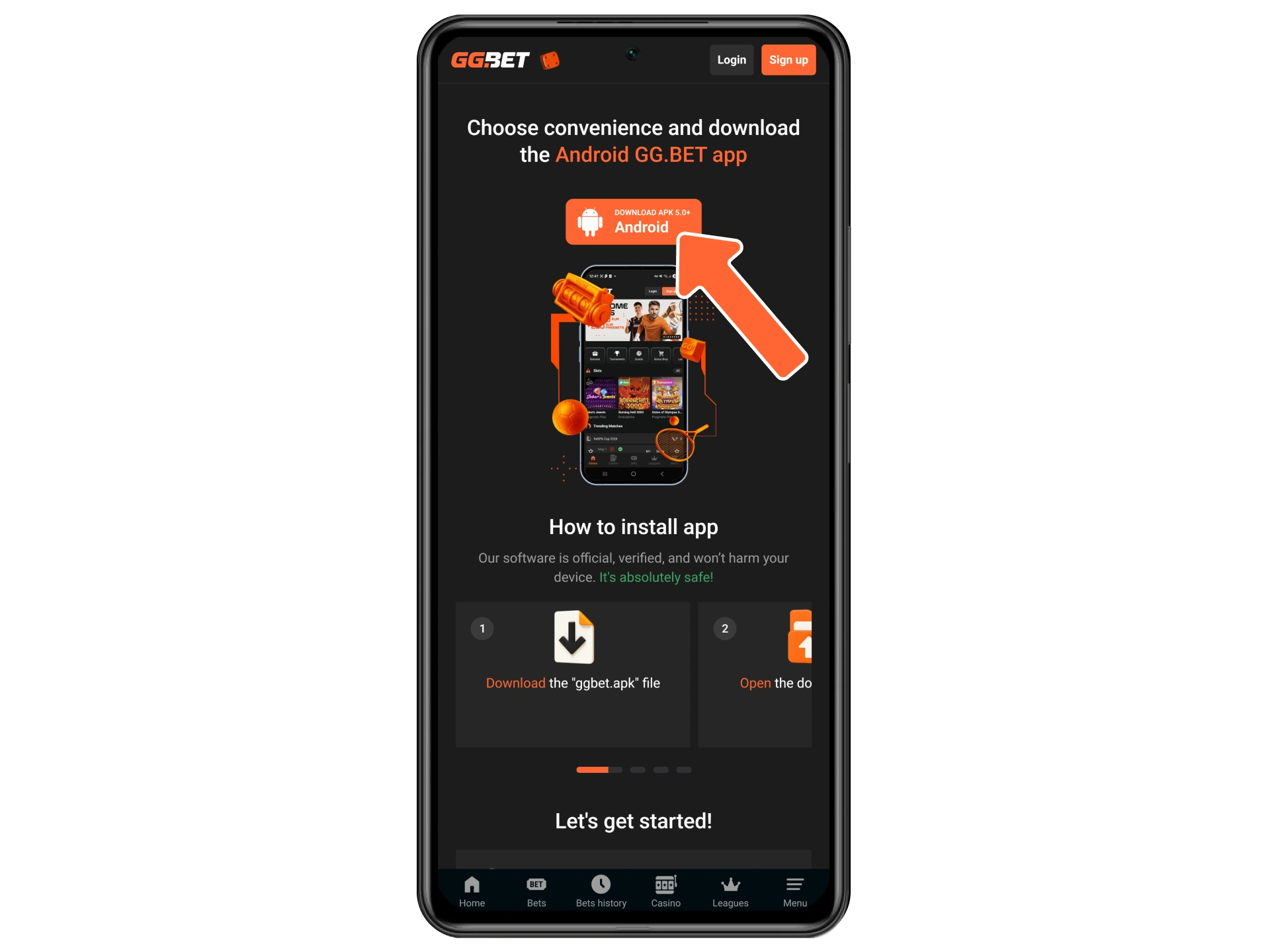 Find the Android APK file button on the GGbet website.