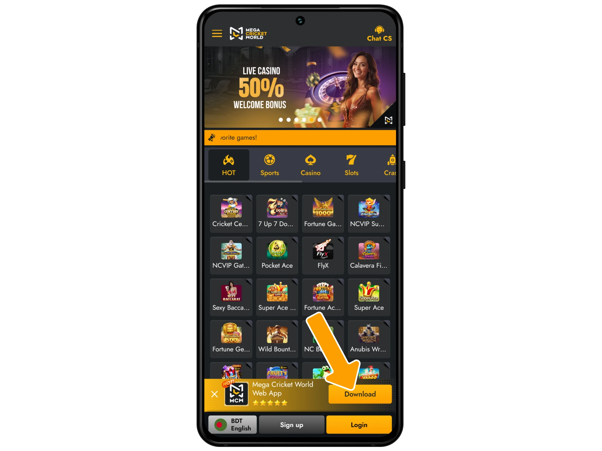 Visit the Mega Cricket World site, tap 'Download' in the menu.