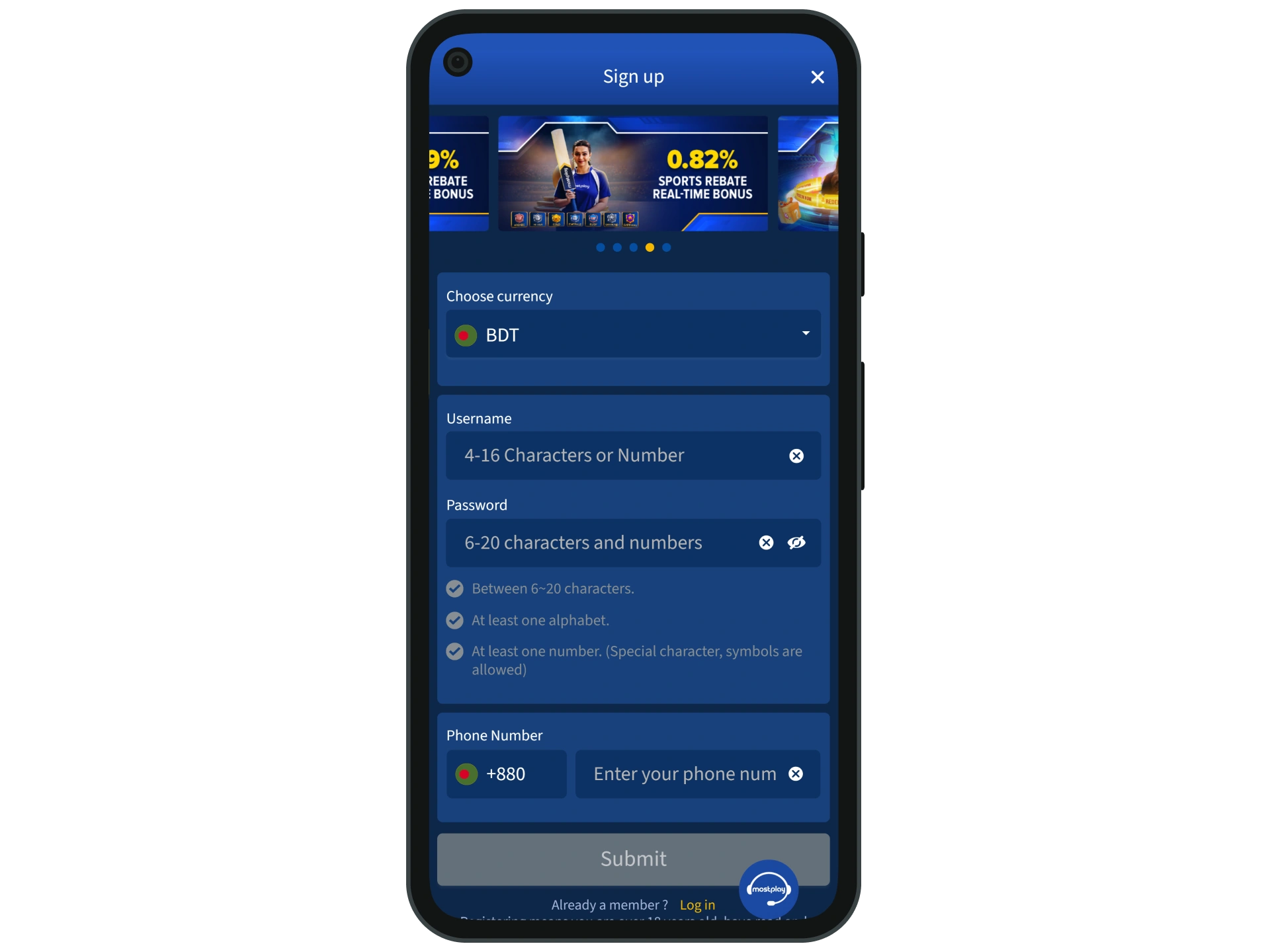 To take full advantage of the Mostplay app, you need to create an account.