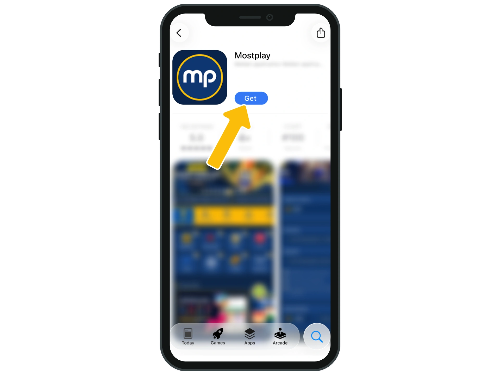 On the Mostplay app page, tap get and wait.