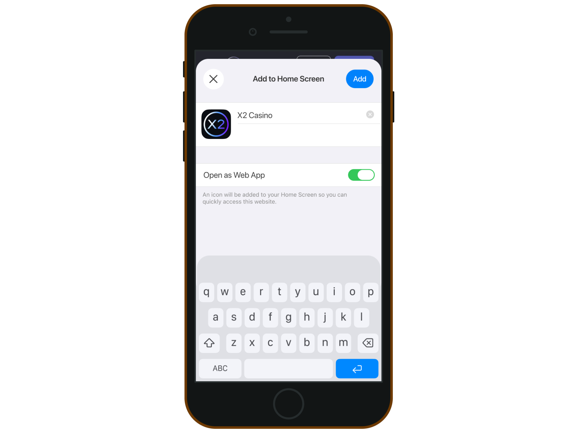 Confirm the name of the X2Casinos mobile version and add it.