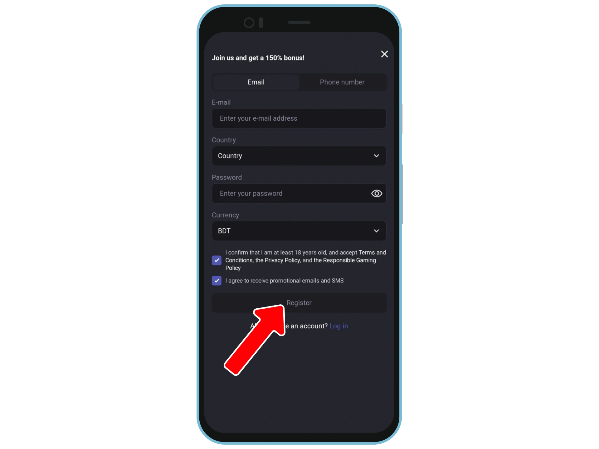 Register and activate your X2Casinos account.