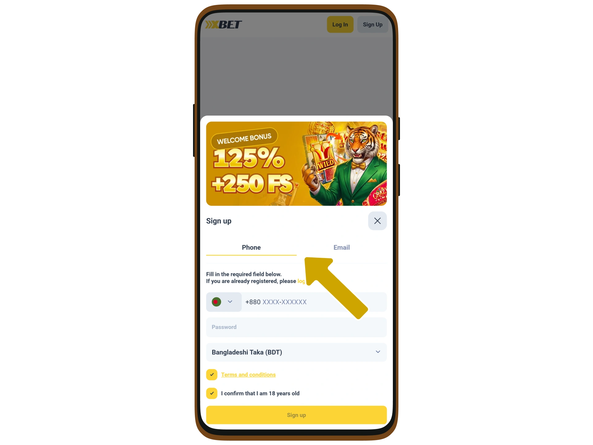 Choose a convenient registration method at XXXBet.